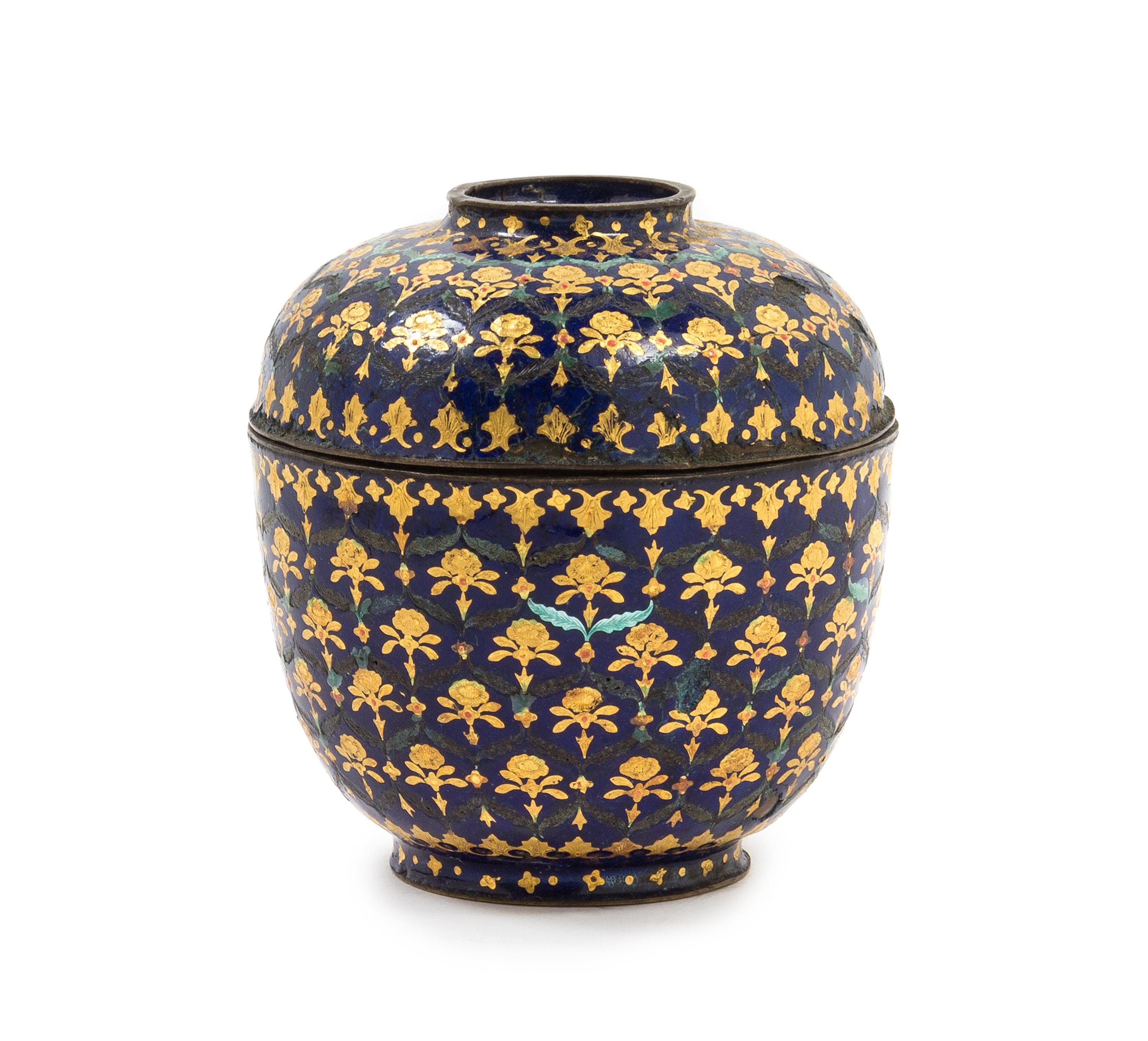 A Chinese Export Gilt and Enameled Covered Box POSSIBLY CHINESE MADE FOR THE SOUTHEAST ASIAN MARKET, 18TH/19TH CENTURY Height 3 inches. — POSSIBLY CHINESE MADE FOR THE SOUTHEAST ASIAN MARKET, 18TH/19TH CENTURY