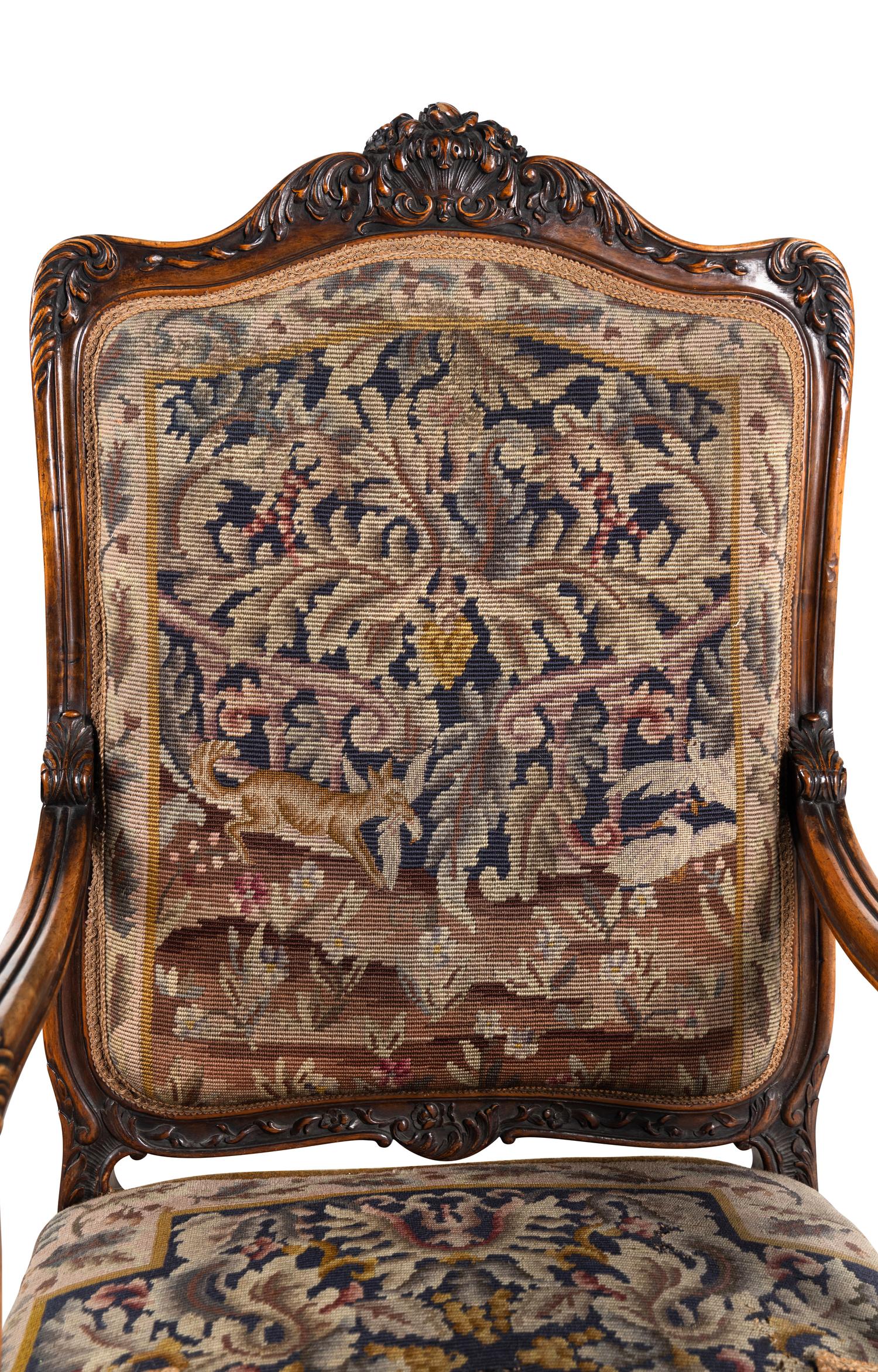 A Pair Louis XV Style Carved Walnut Fauteuils