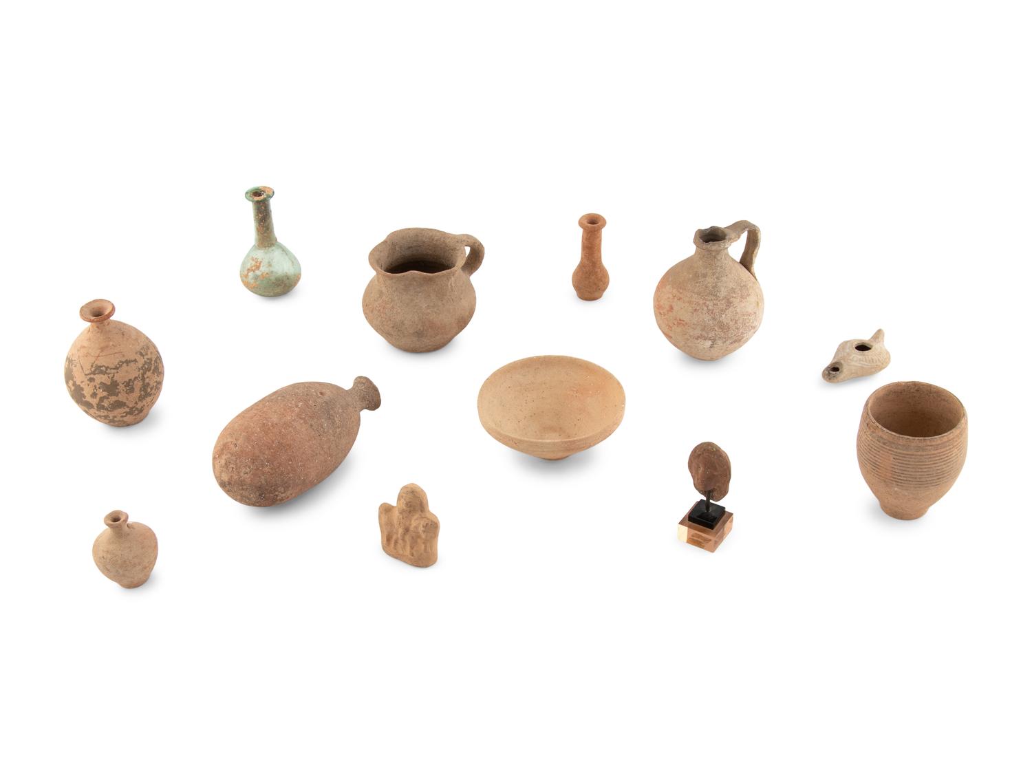 Ten Greco-Roman Terracotta and Glass Vessels with Three Figures