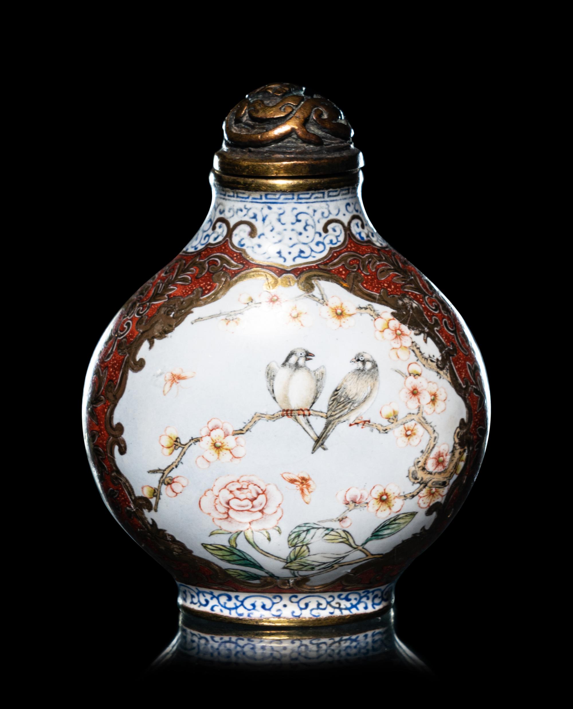A Set of Six Peking Enamel on Copper Snuff Bottles