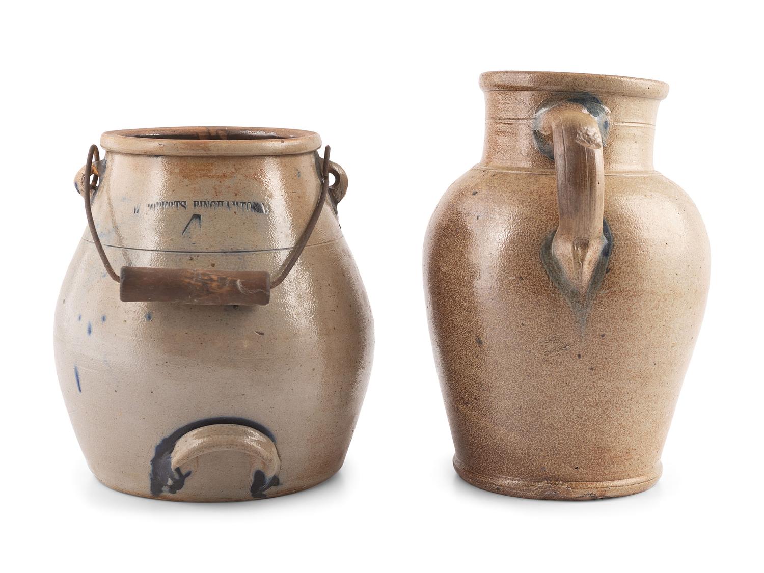 A Cobalt Decorated Stoneware Batter Jug and Pitcher