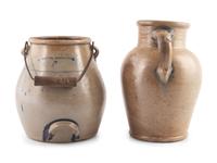 A Cobalt Decorated Stoneware Batter Jug and Pitcher