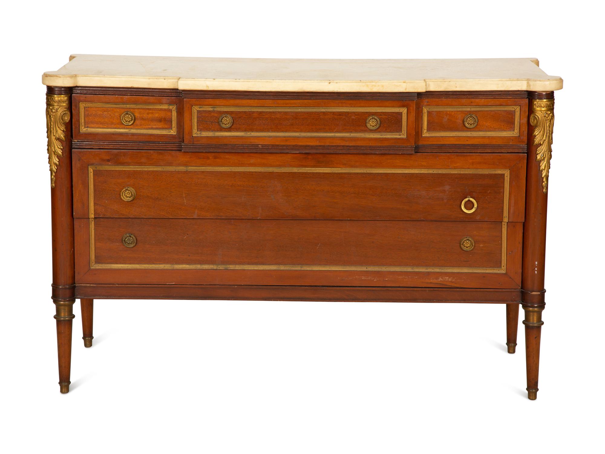 A Louis XVI Style Marble Top Gilt Metal Mounted Commode — 19th/20th Century