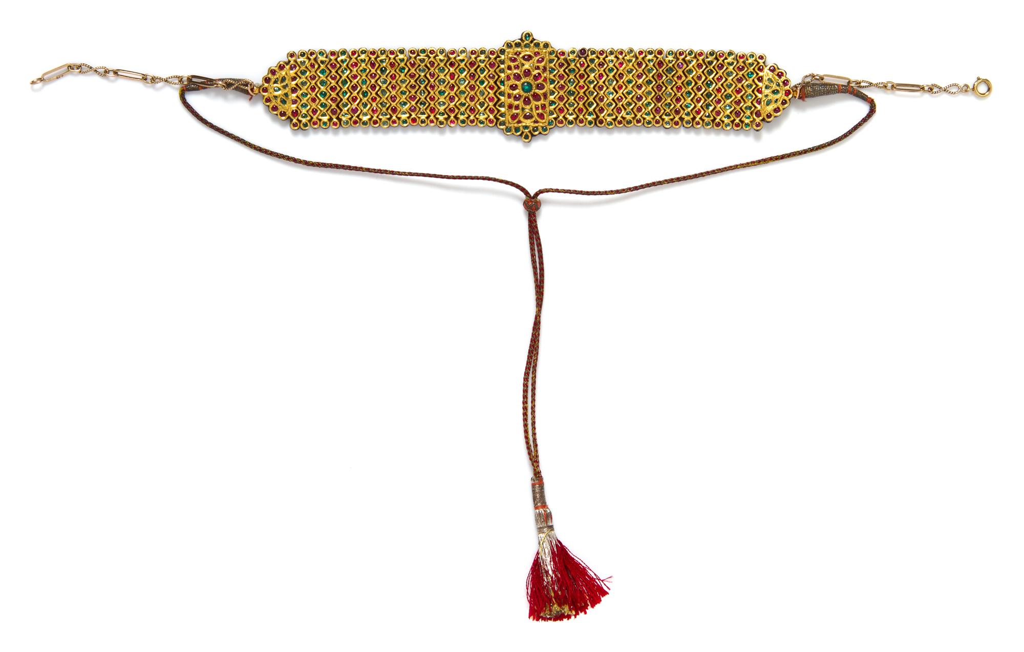 A Yellow Gold, Ruby, Emerald and Polychrome Enamel Necklace, East Indian, 102.70 dwts.
