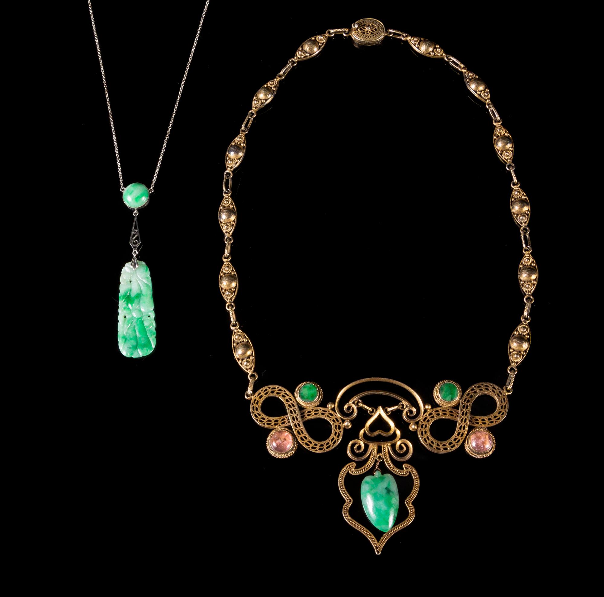 Two Jadeite and Silver Mounted Necklaces