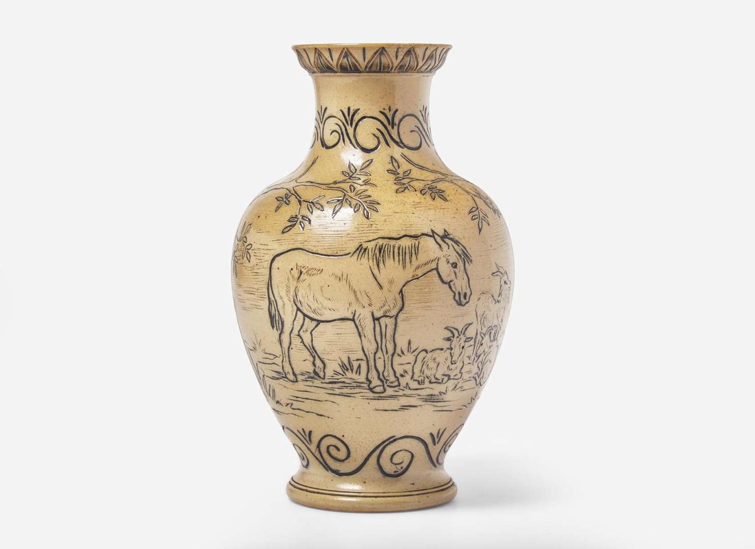A Royal Doulton Hannah Barlow Decorated Vase, UK, circa 1871