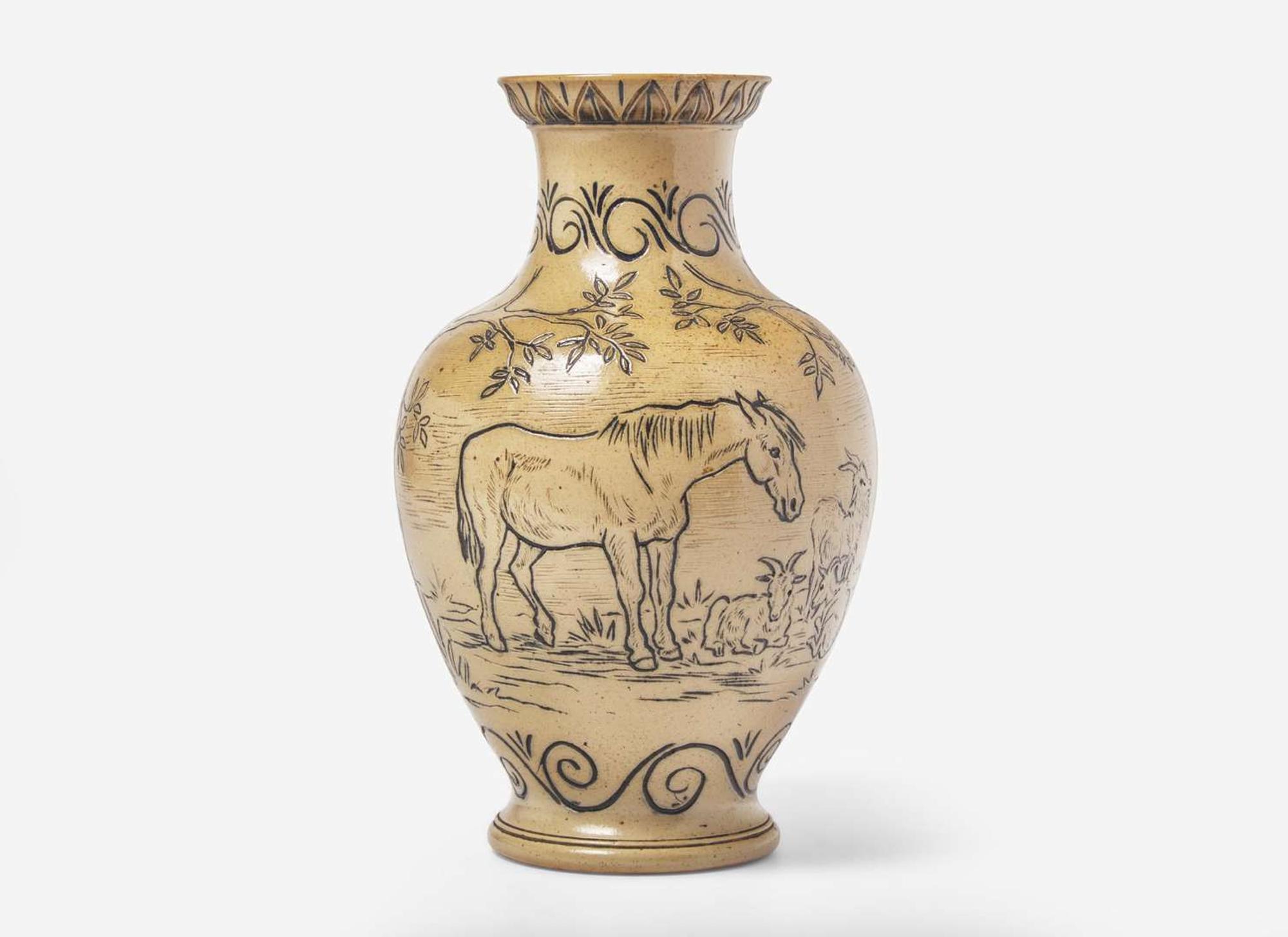 A Royal Doulton Hannah Barlow Decorated Vase, UK, circa 1871