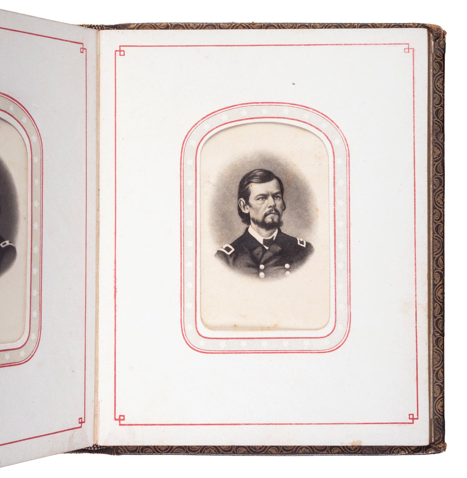 Patriotic album containing 24 engraved CDVs of Union generals. New York: Leavitt & Allen, 1862.