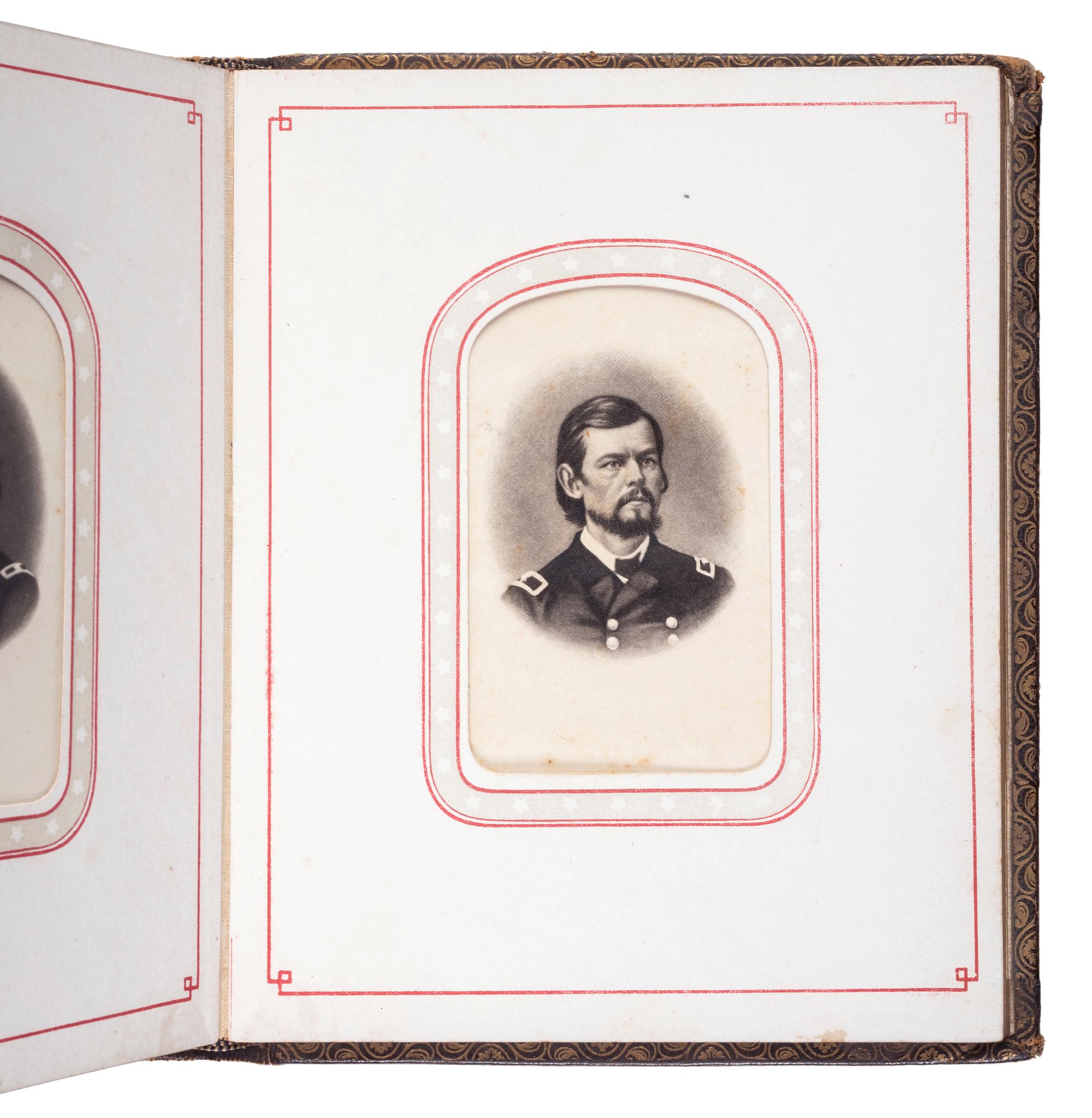 Patriotic album containing 24 engraved CDVs of Union generals. New York: Leavitt & Allen, 1862.
