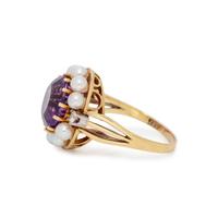 AMETHYST, DIAMOND AND CULTURED PEARL RING