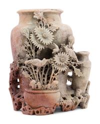 A Chinese Carved Soapstone Vase with Flowers