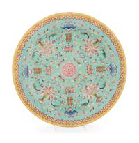 A Turquoise Ground Famille Rose Porcelain Charger