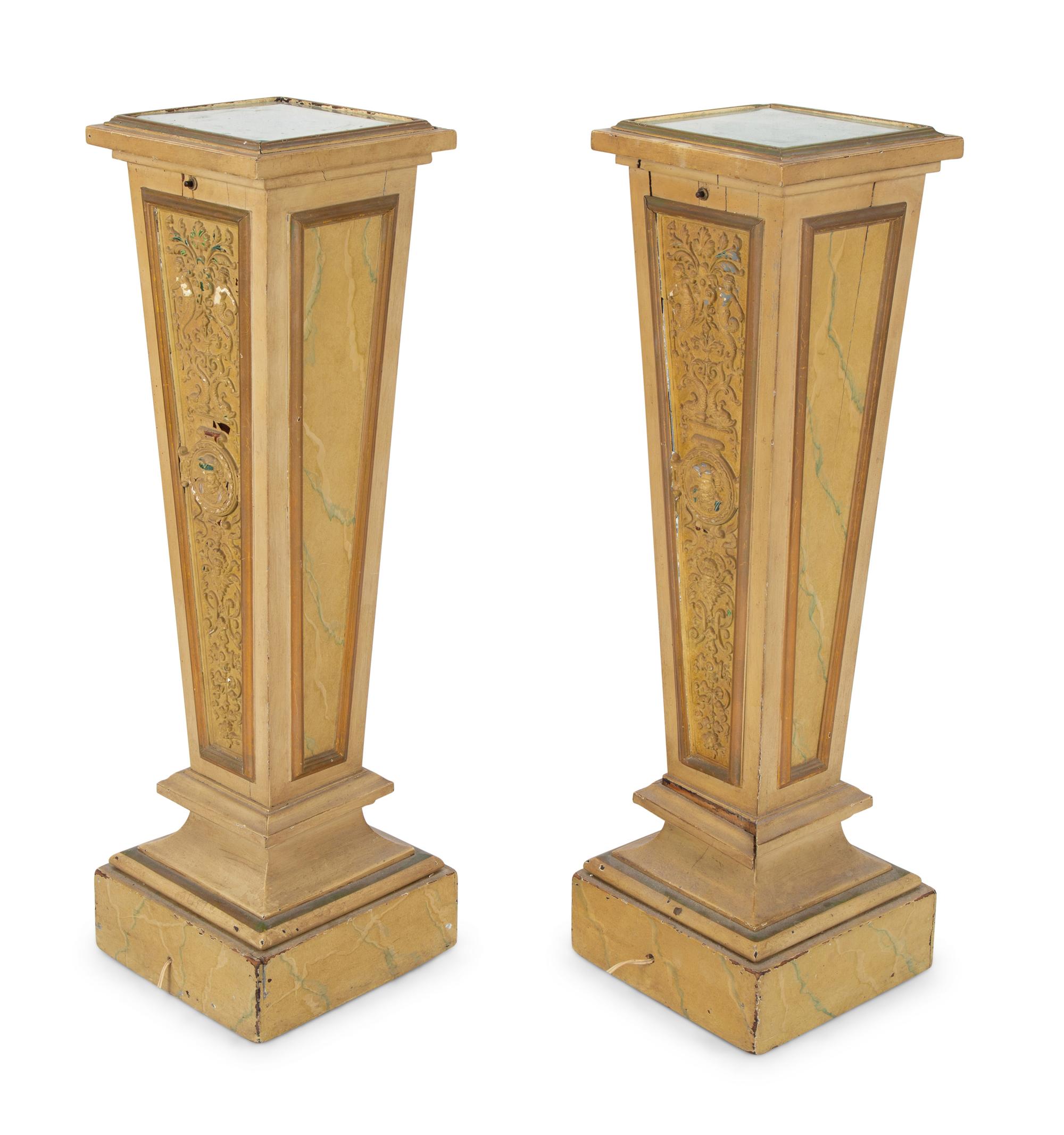 A Pair of Faux-Marble Painted Illuminated Pedestals — 20TH CENTURY