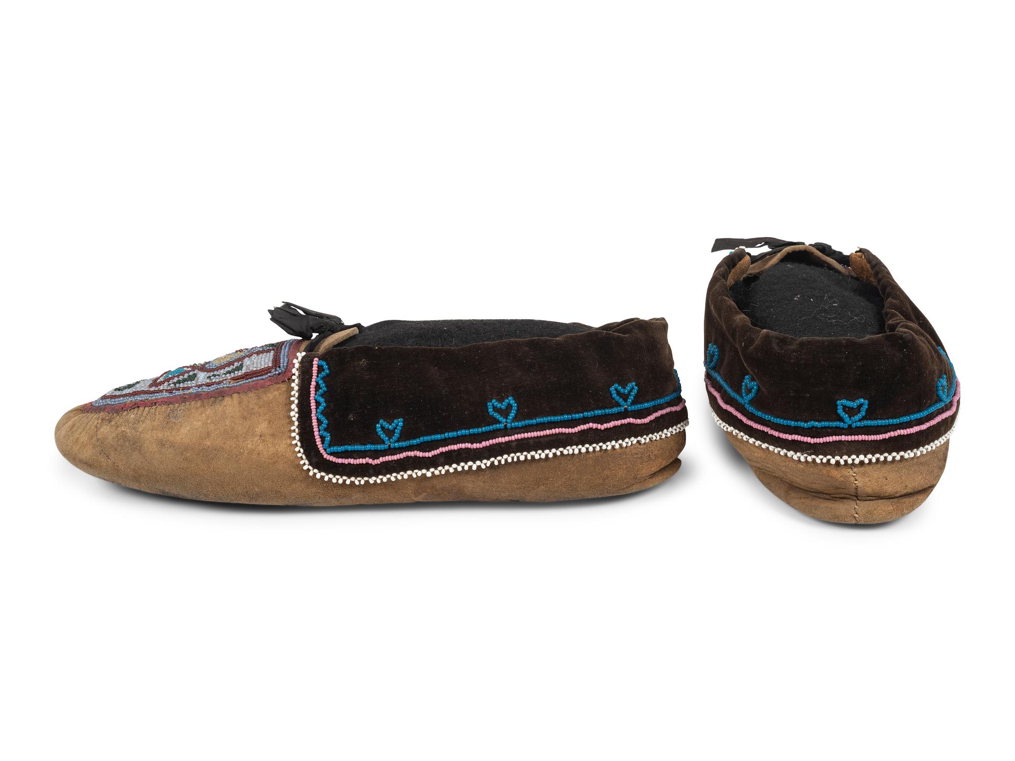 Santee Sioux and Haudenosaunee Beaded Hide Moccasins