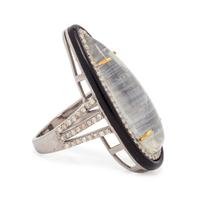 MOONSTONE, DIAMOND AND ONYX RING