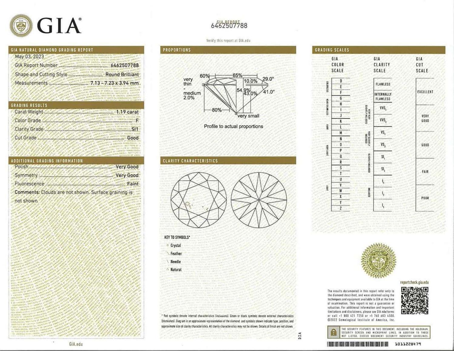 A Pair of 14K White Gold and Diamond Studs 1.18 Carat & 1.19 Carat Round Brilliant-Cut Diamonds, GIA Certified