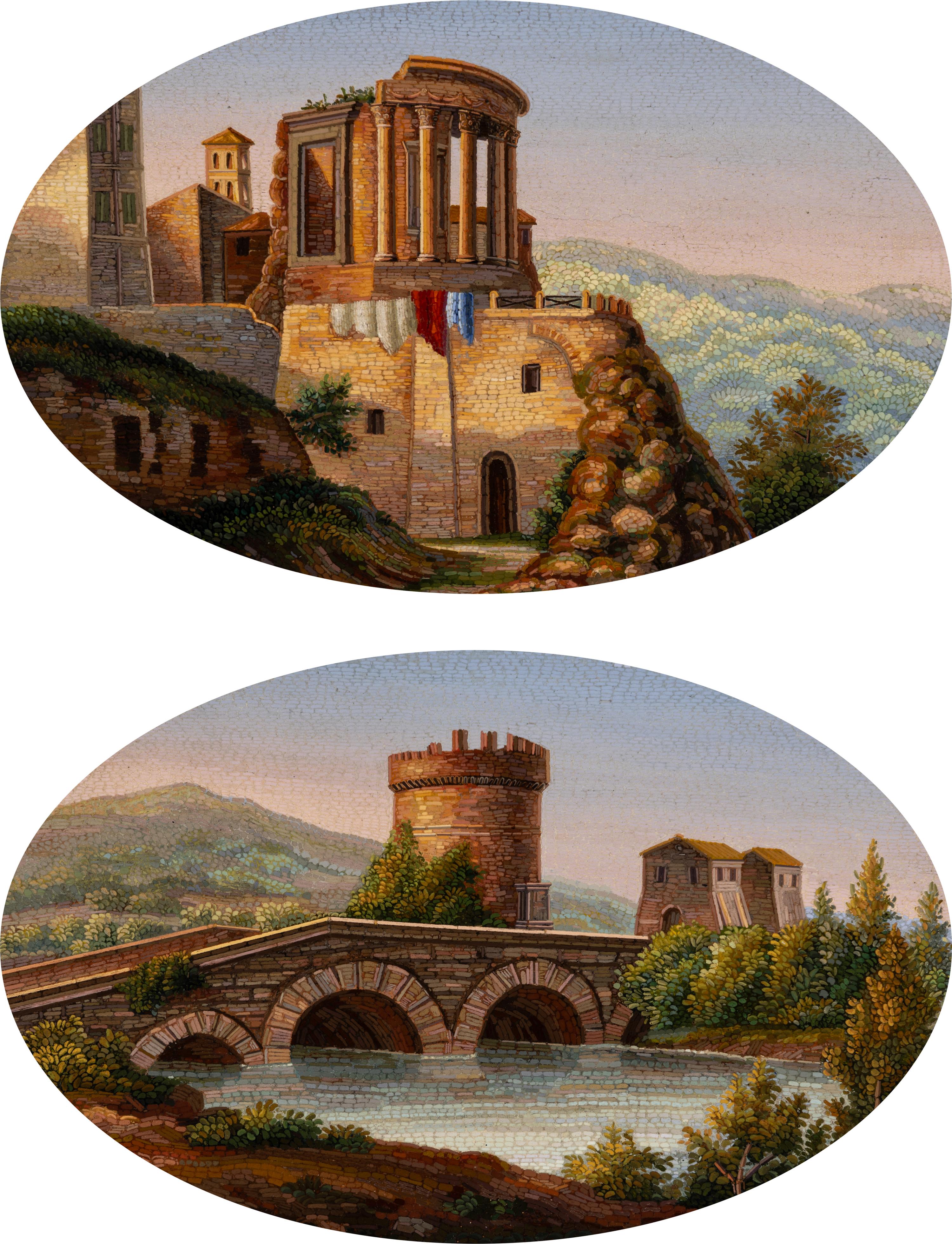 Two Italian Micromosaic Panels of Tivoli Landmarks