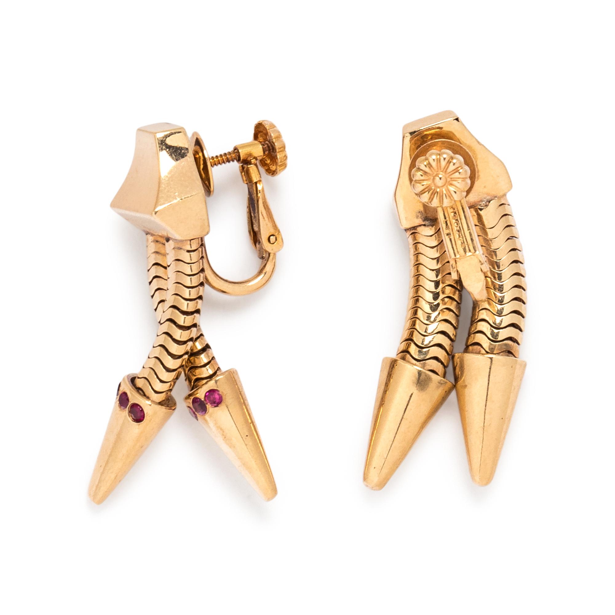 RETRO, YELLOW GOLD AND SYNTHETIC RUBY SET