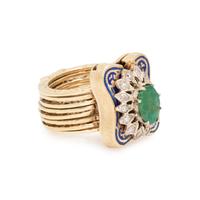CONVERTIBLE YELLOW GOLD, EMERALD, DIAMOND AND ENAMEL RING/ BRACELET