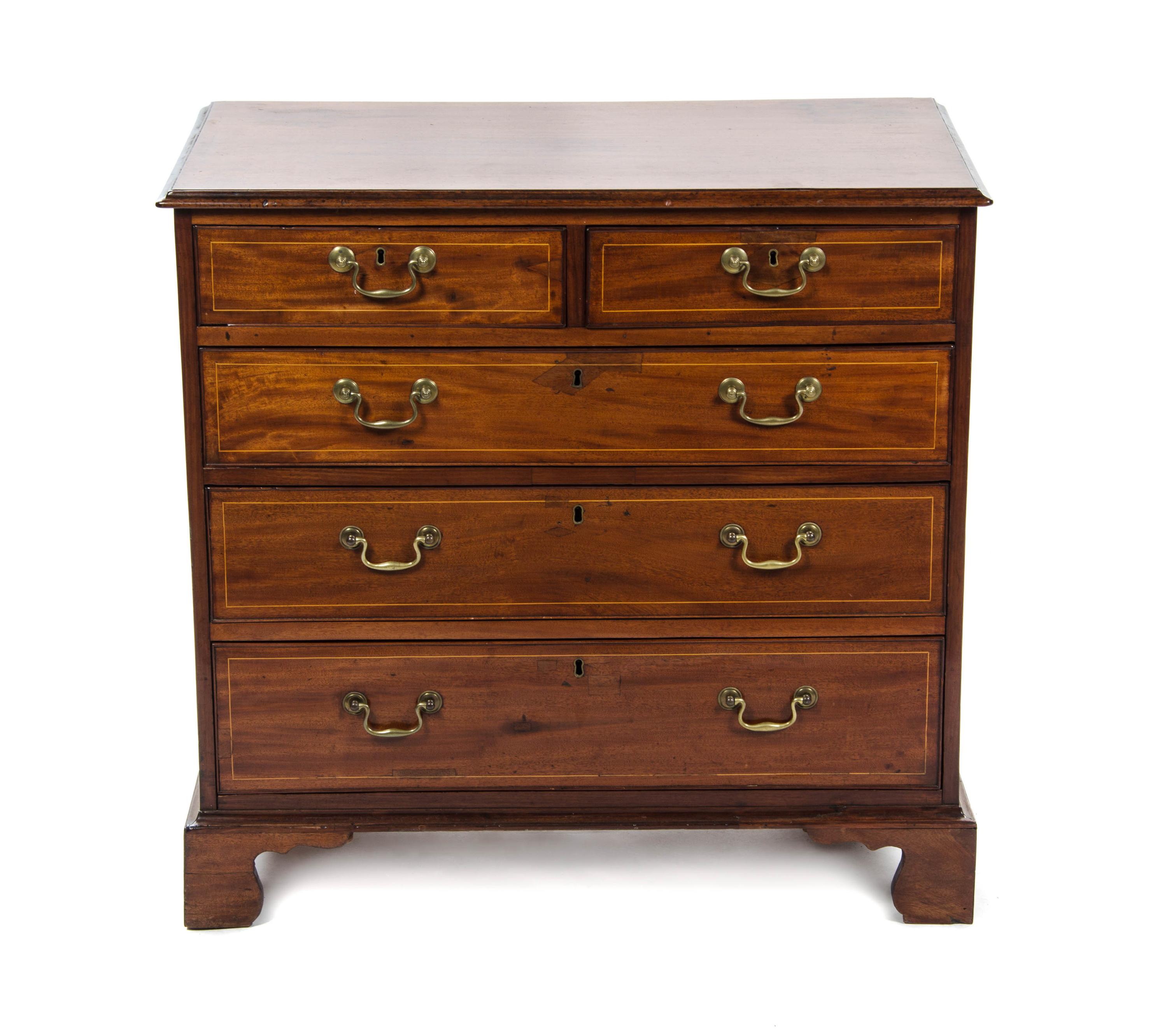 A George III Mahogany Chest of Drawers, EARLY 19TH CENTURY, Height 34 1/2 x width 36 x depth 20 inches. — EARLY 19TH CENTURY,