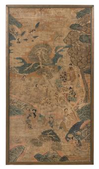 A Large Chinese Kesi Woven Silk 'Birthday' Panel