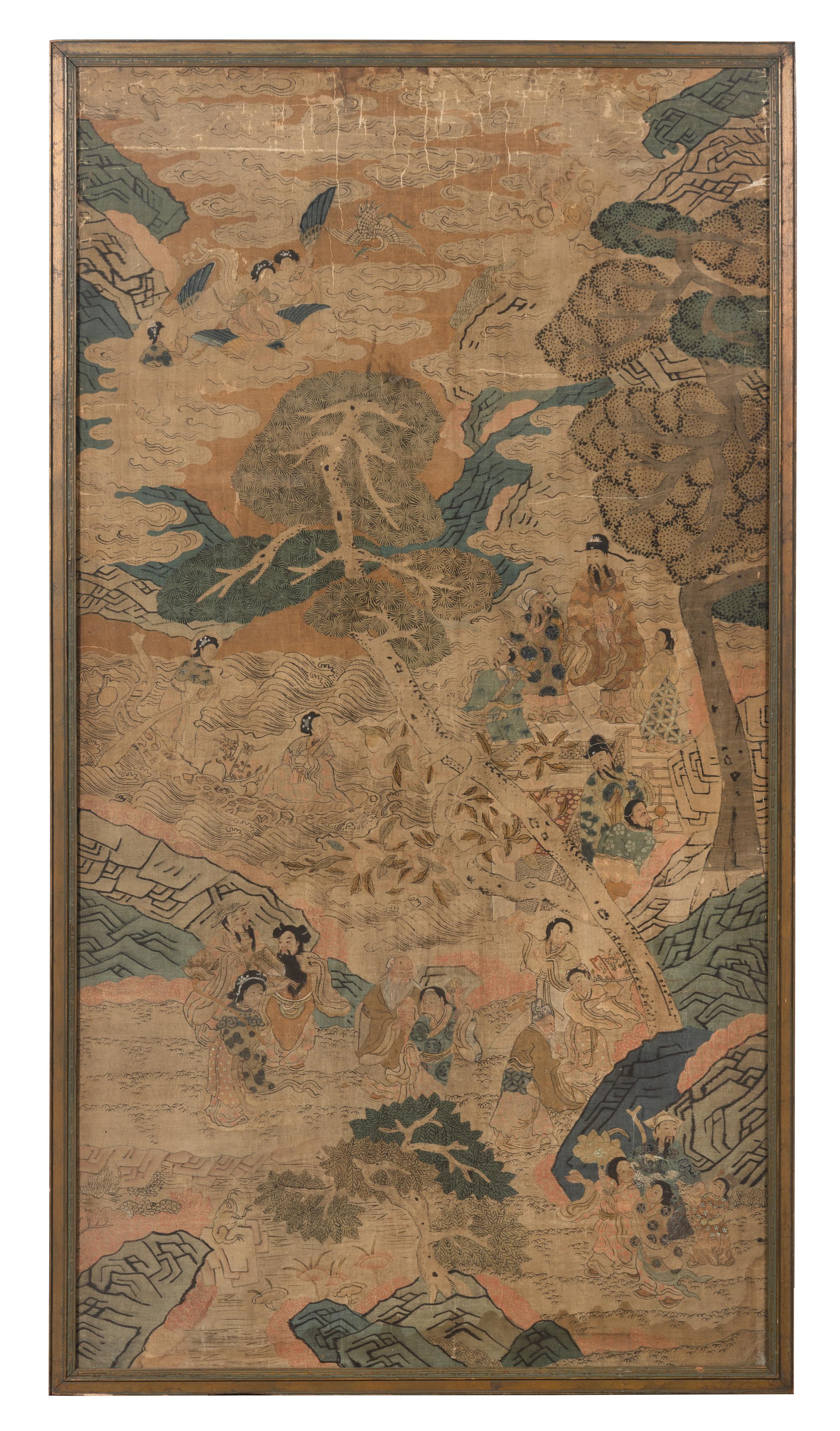 A Large Chinese Kesi Woven Silk 'Birthday' Panel