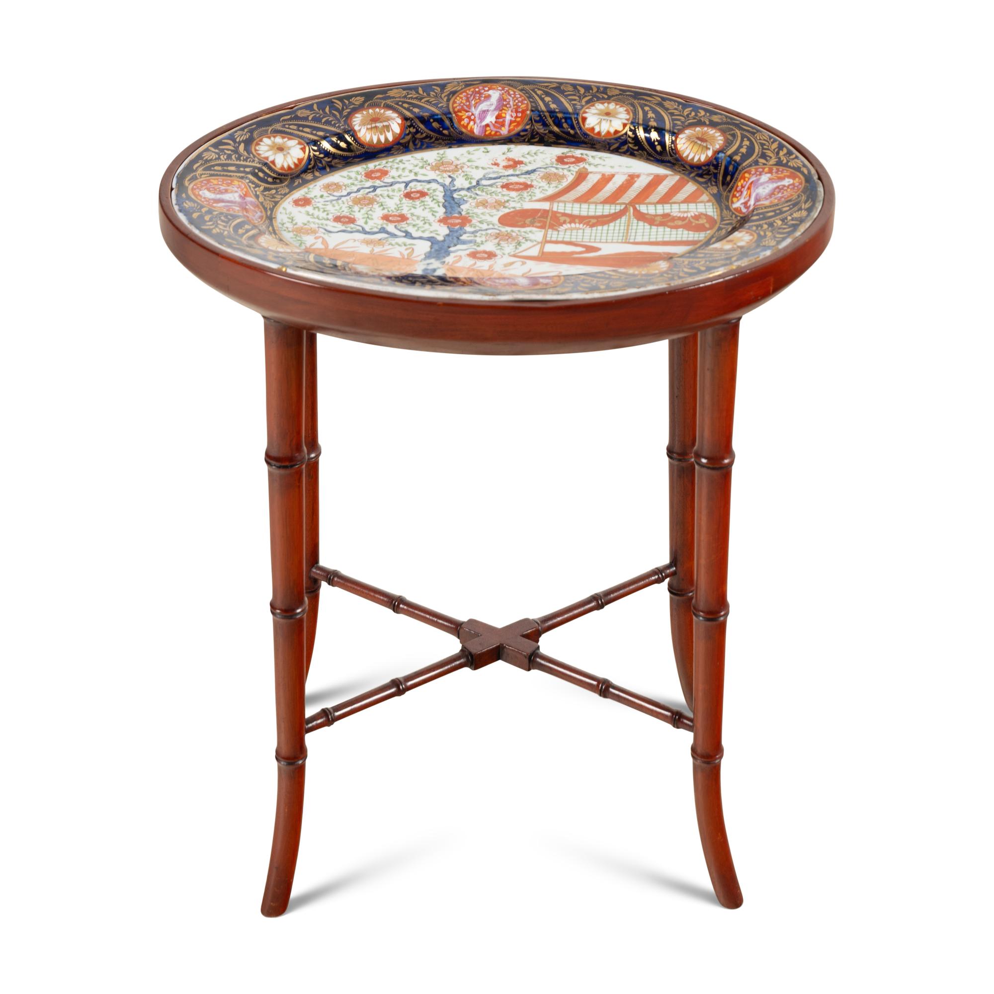 An English Imari Palette Porcelain Tray on Stand