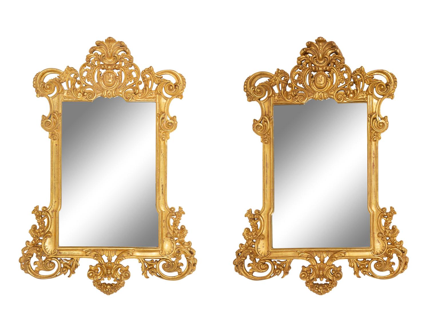 A Pair of Italian Baroque Style Giltwood Mirrors