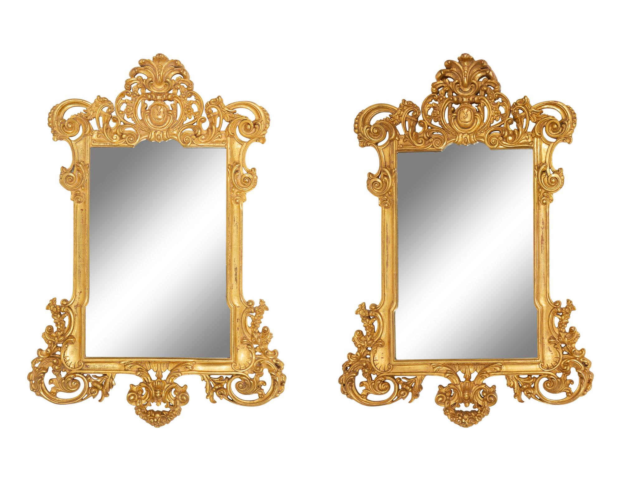 A Pair of Italian Baroque Style Giltwood Mirrors