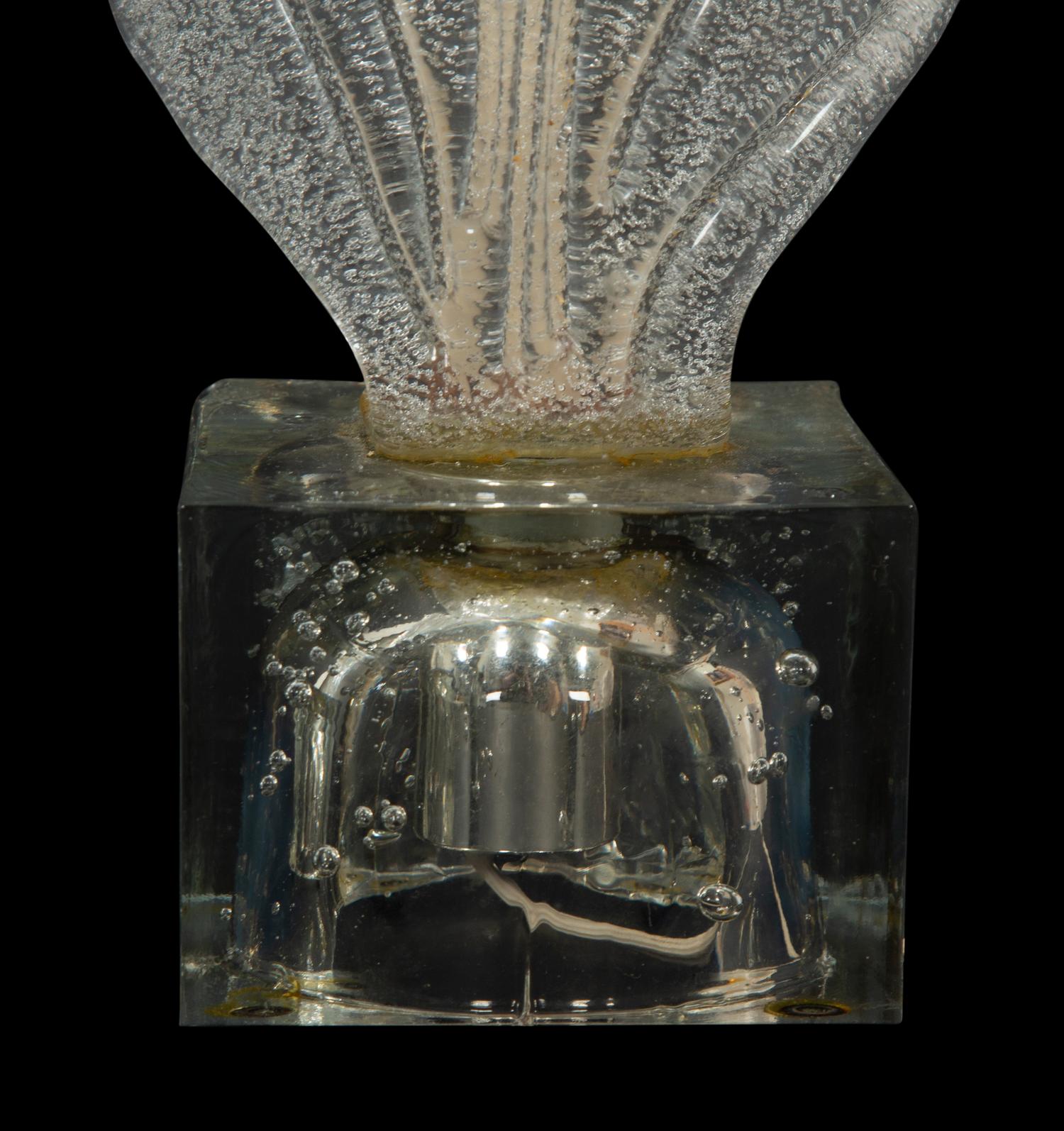 A Pair of Molded Glass Leaf-Form Single-Light Lamps