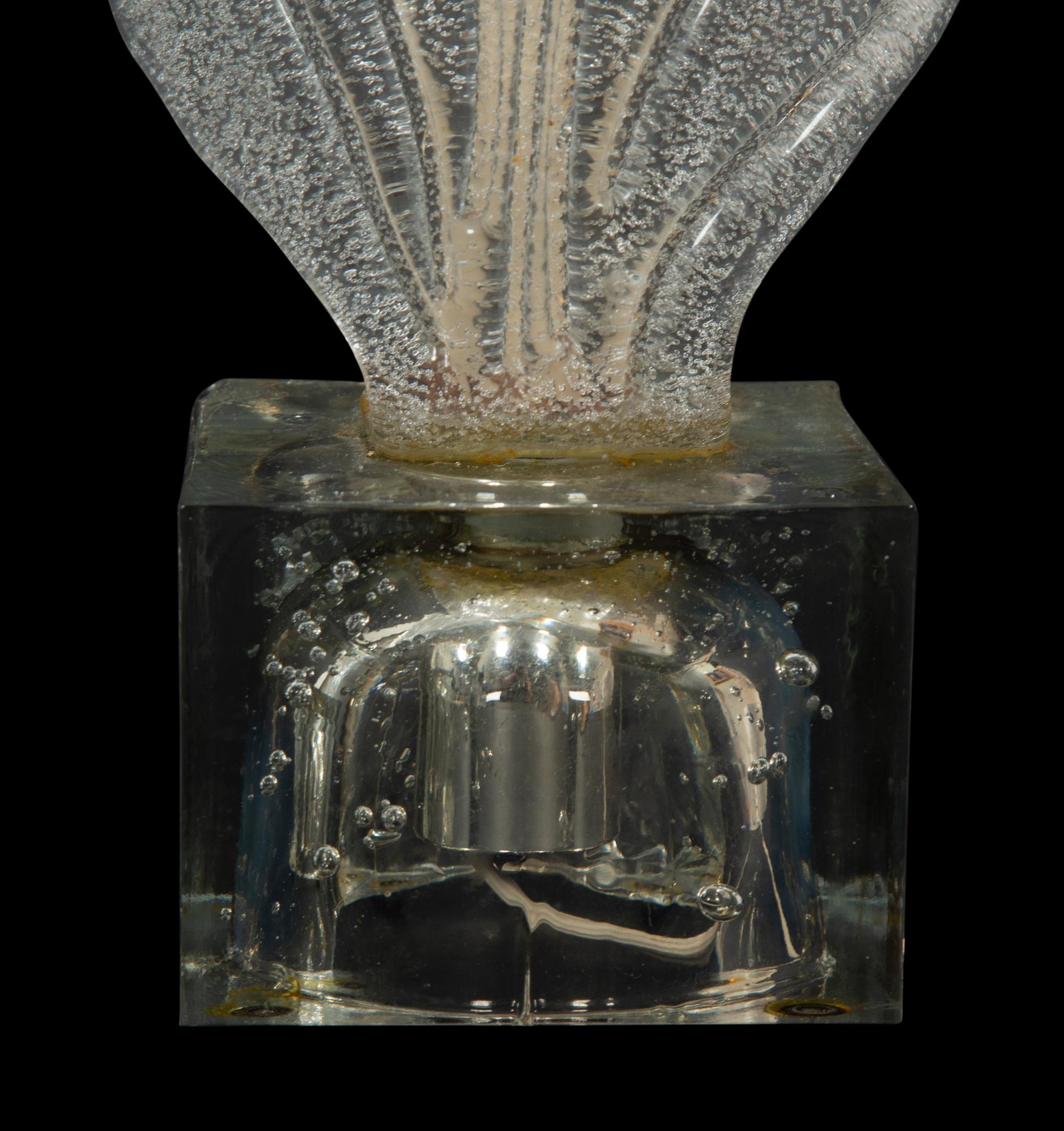 A Pair of Molded Glass Leaf-Form Single-Light Lamps