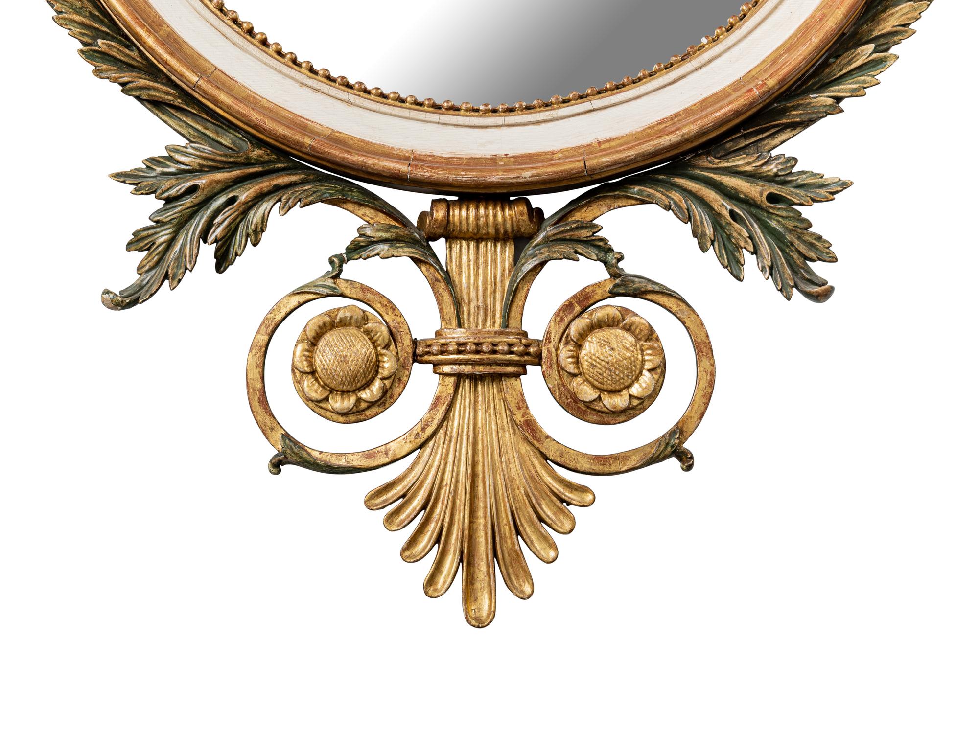 A George III Style Painted and Parcel-Gilt Oval Mirror