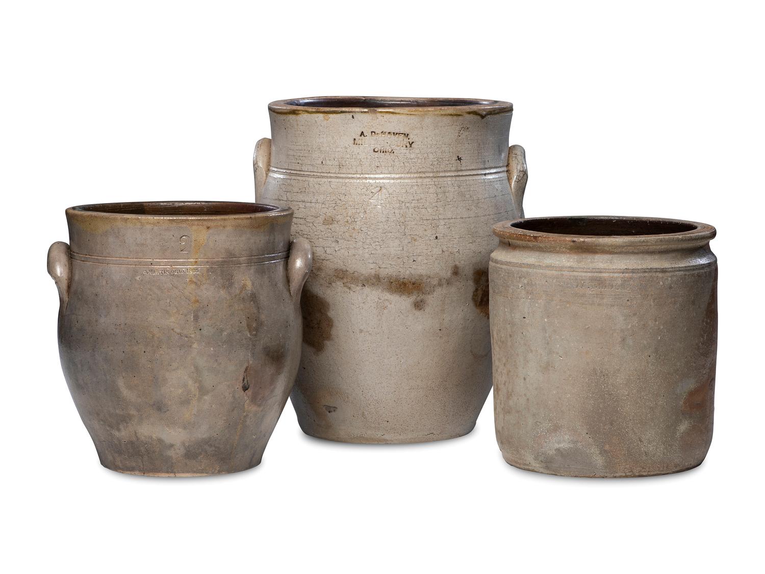 Three Stoneware Crocks by Scarce Ohio Makers