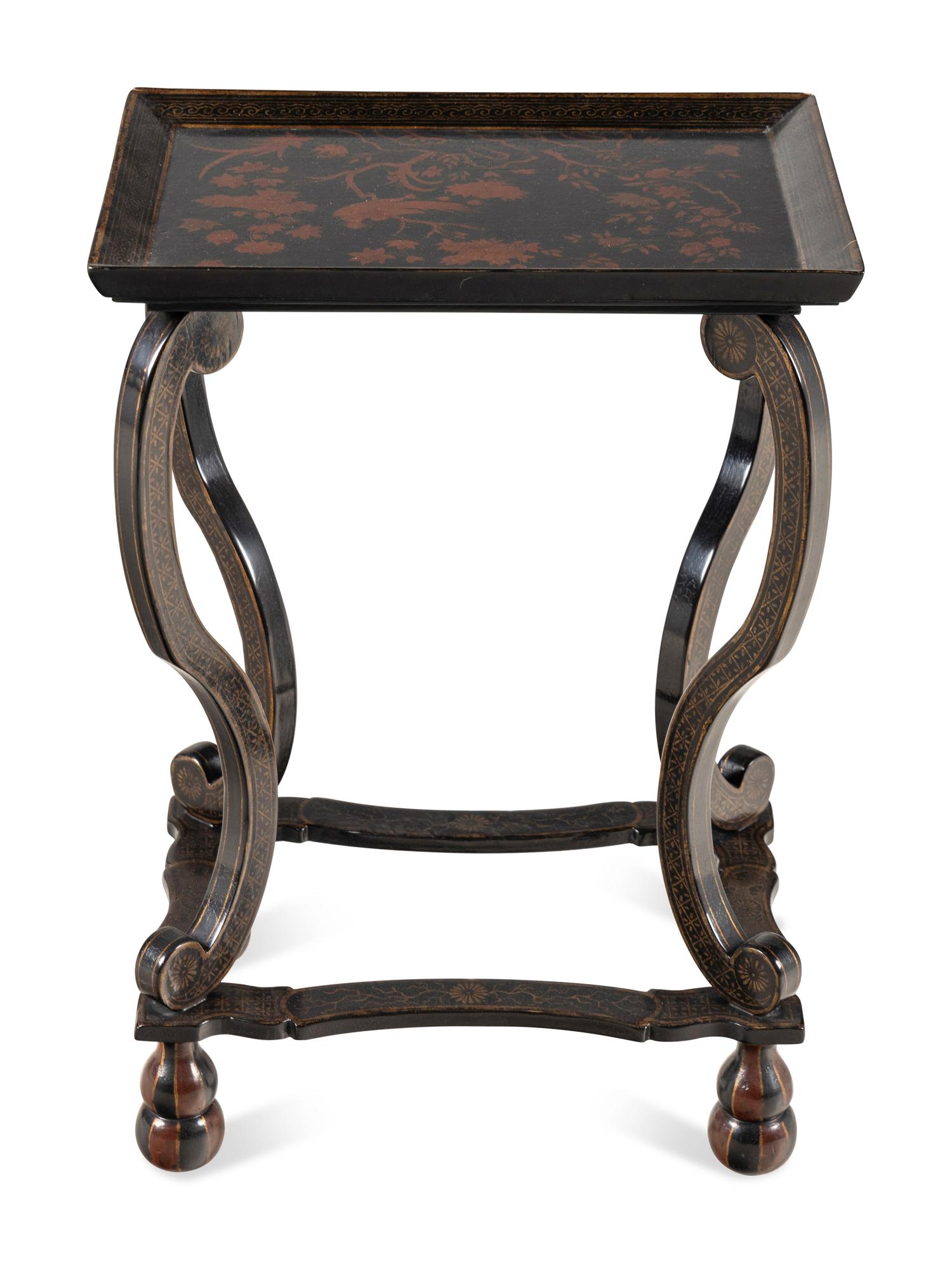 A Contemporary Black Lacquered and Parcel-Gilt End Table