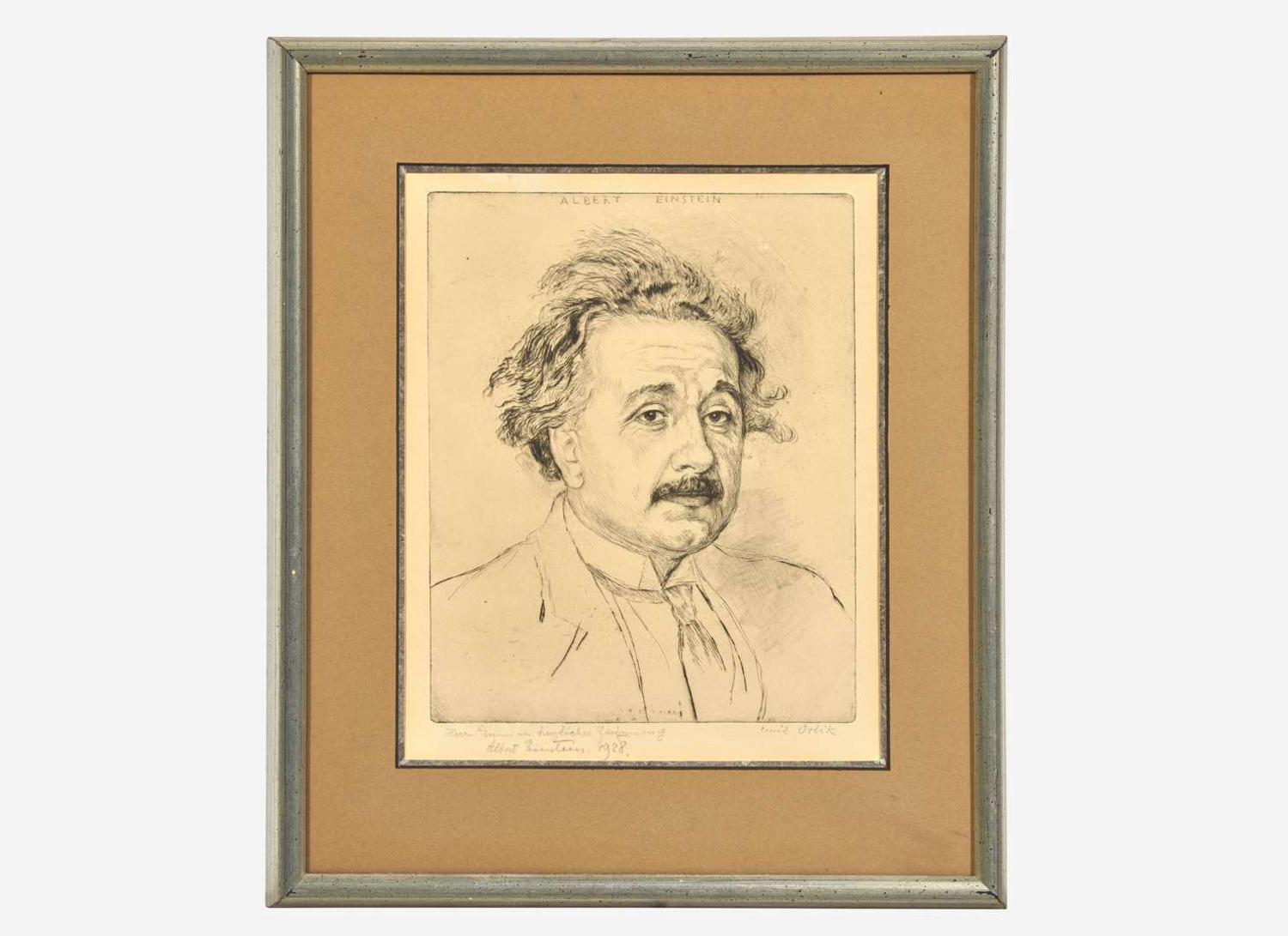 [Science, Medicine & Mathematics] [Einstein, Albert] Orlik, Emil: Inscribed Portrait of Albert Einstein