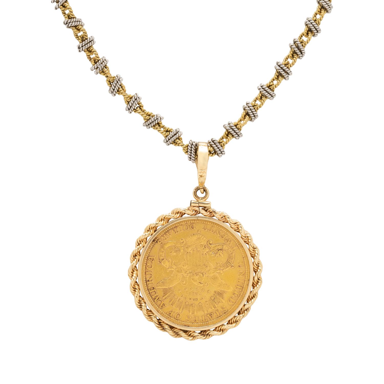 BICOLOR GOLD AND COIN PENDANT/NECKLACE