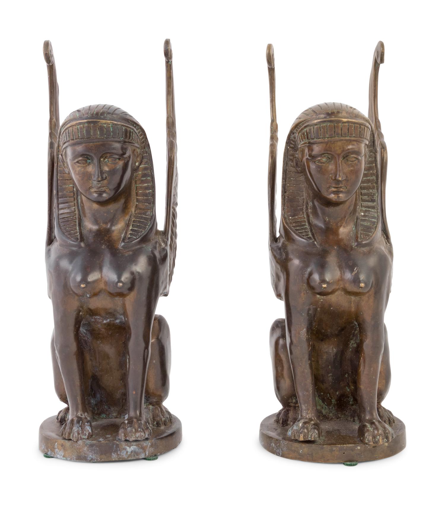 A Pair of Continental Bronze Sphinxes
