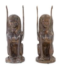 A Pair of Continental Bronze Sphinxes