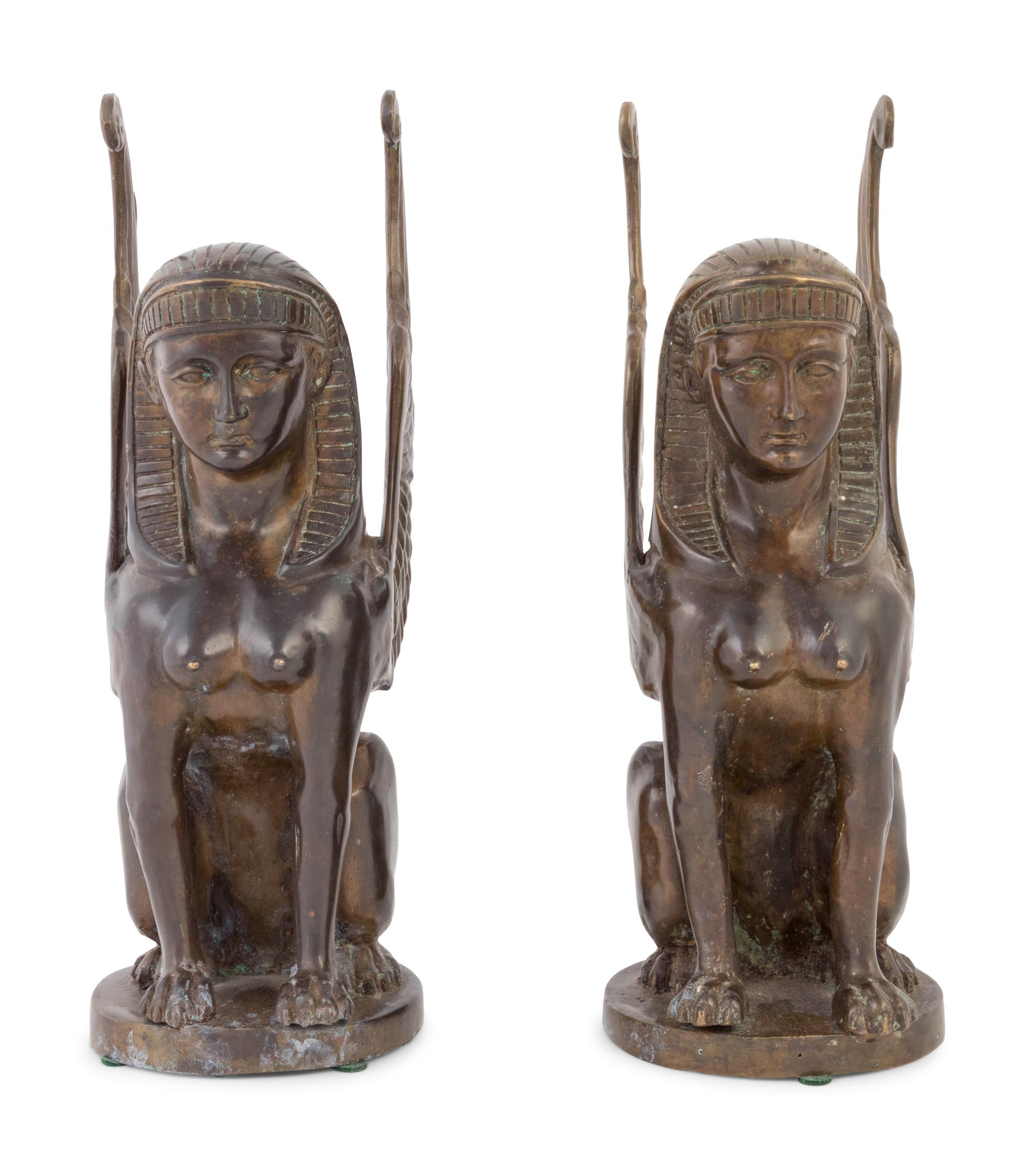 A Pair of Continental Bronze Sphinxes