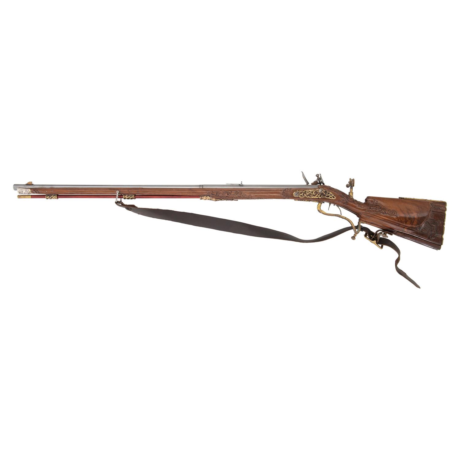 Contemporary Flintlock Jaeger Rifle with Carved and Fluted Stock