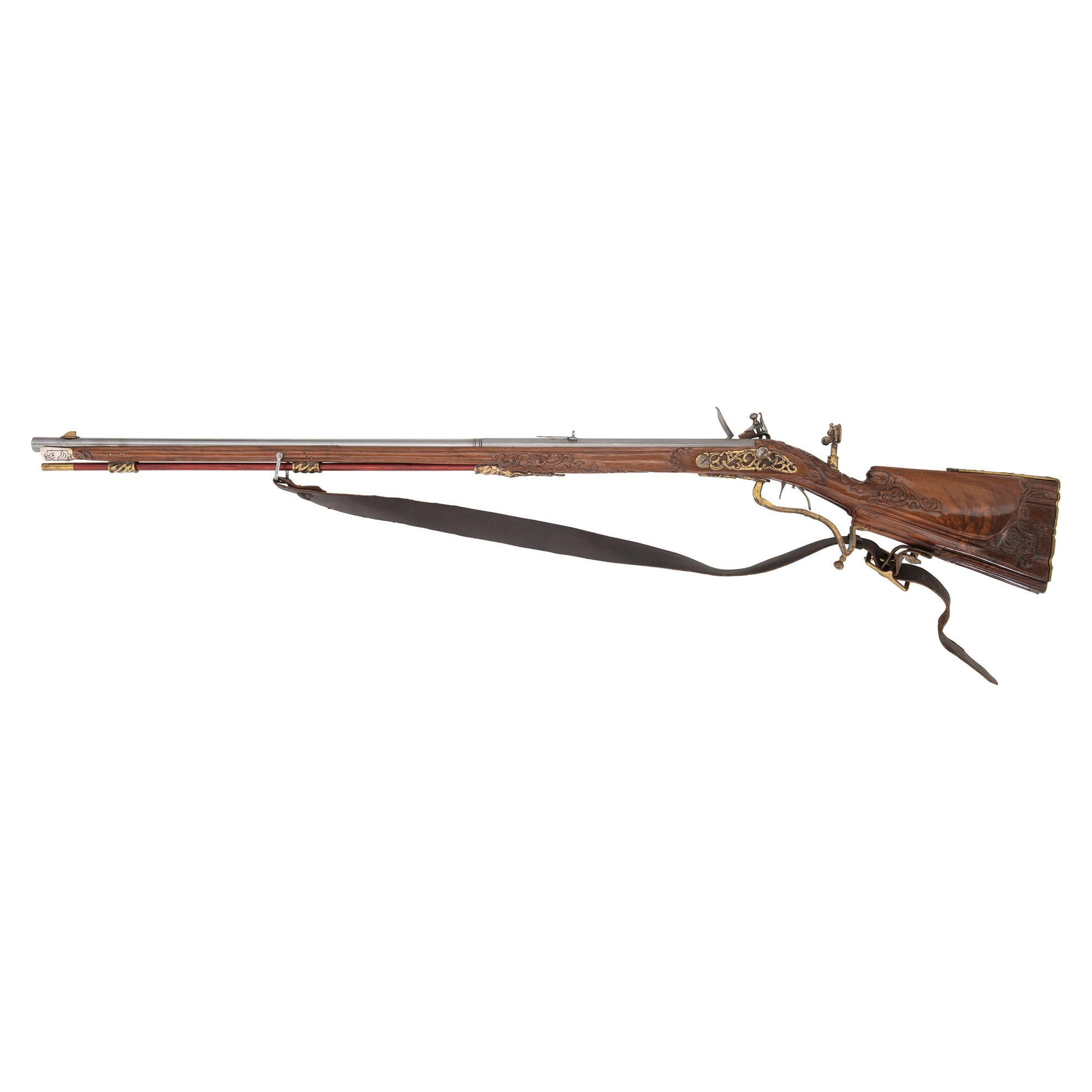 Contemporary Flintlock Jaeger Rifle with Carved and Fluted Stock