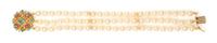 An 18 Karat Yellow Gold, Turquoise, Ruby and Cultured Pearl Bracelet, Italian,