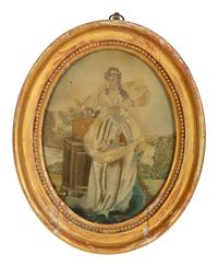 Three Continental Needlework and Silk Pictures in Gilt Frames