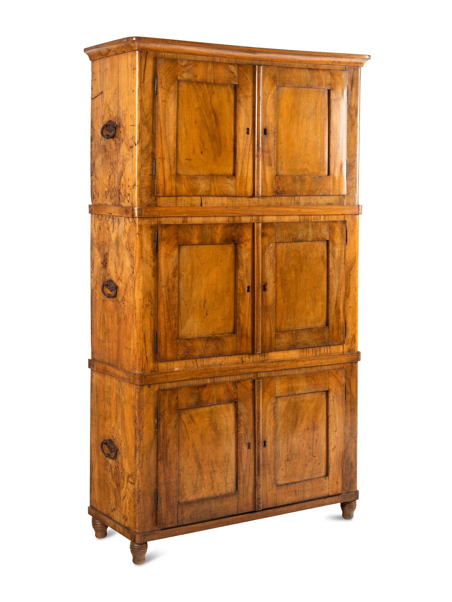 A German or Austrian Walnut Three-Case Campaign Cabinet