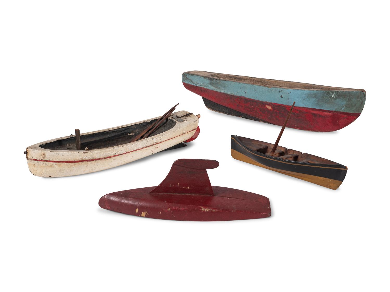 Four Carved Wood and Painted Toy Boats