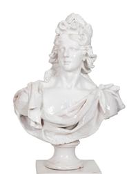 A Pair of Italian Glazed Terracotta Portrait Busts on Neoclassical Style Pedestals