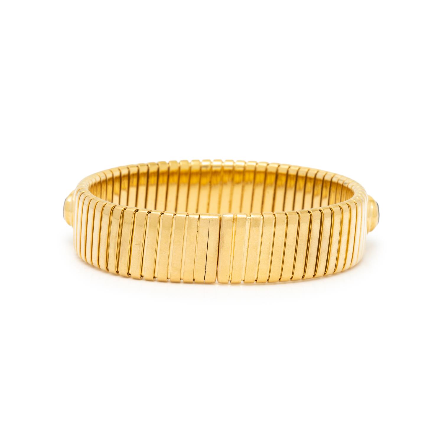 BULGARI, YELLOW GOLD AND MULTIGEM 'TUBOGAS' CUFF BRACELET