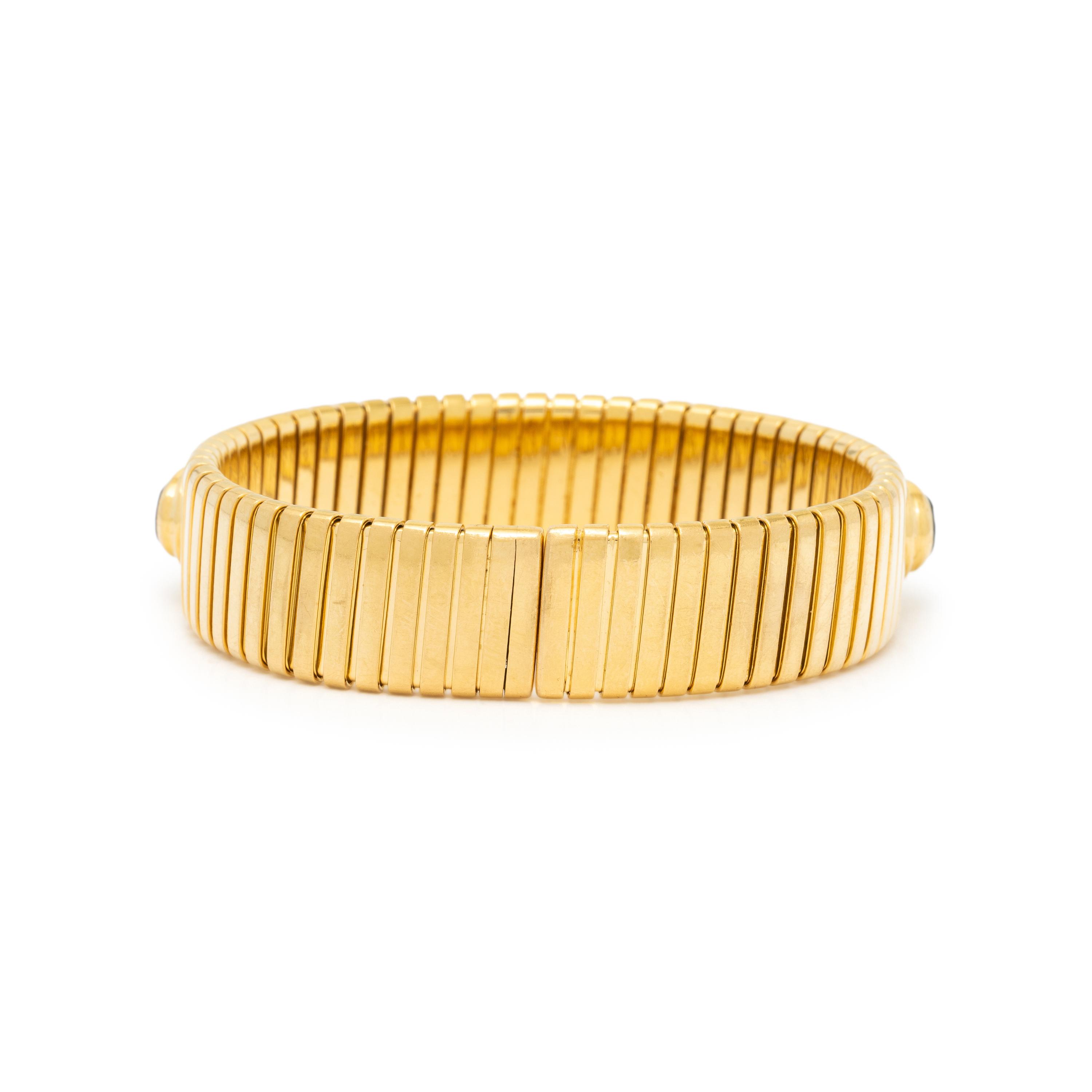 BULGARI, YELLOW GOLD AND MULTIGEM 'TUBOGAS' CUFF BRACELET