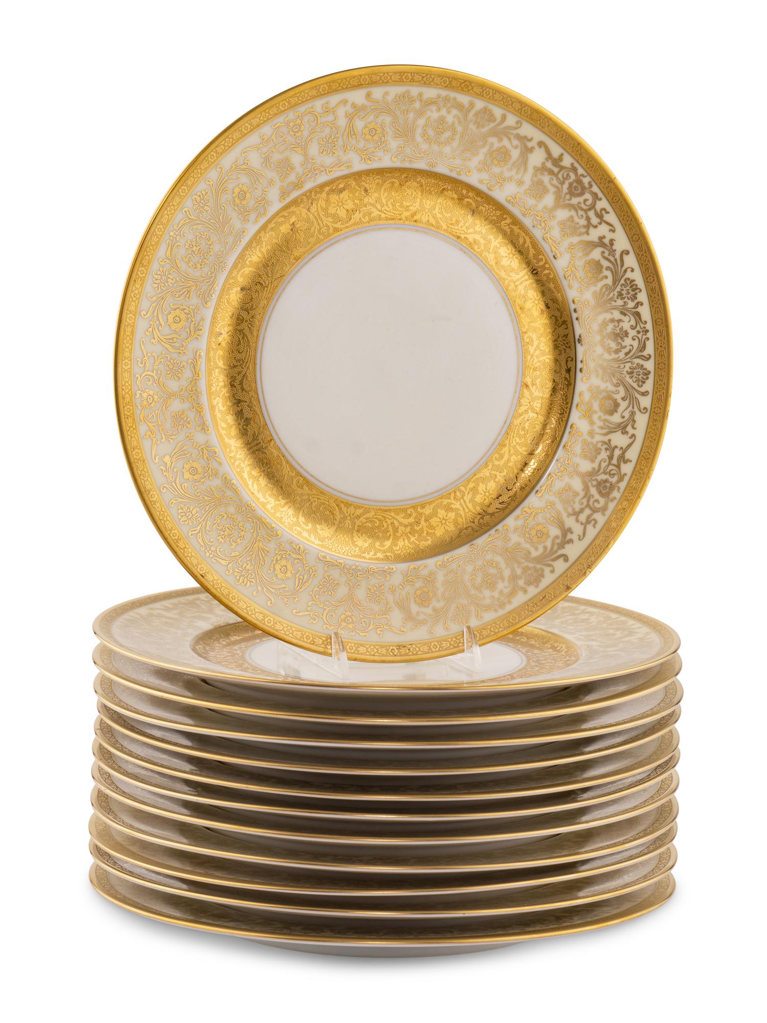 A Set of Twelve Bavarian Gilt Decorated Porcelain Plates