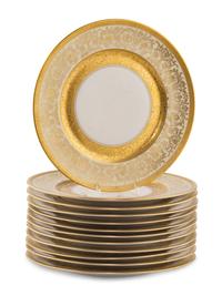A Set of Twelve Bavarian Gilt Decorated Porcelain Plates